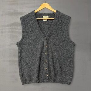 Vintage St. Johns Bay Cardigan Vest Gray Knit Button Front Cotton Blend Medium